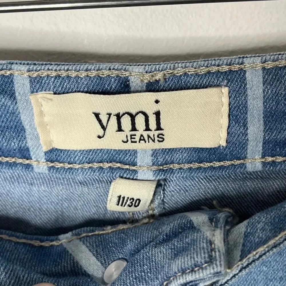 YMI Jeans Women's Denim Mini Skirt Size 11 Striped Cut Off Mid Rise Blue Jean - Picture 5 of 7